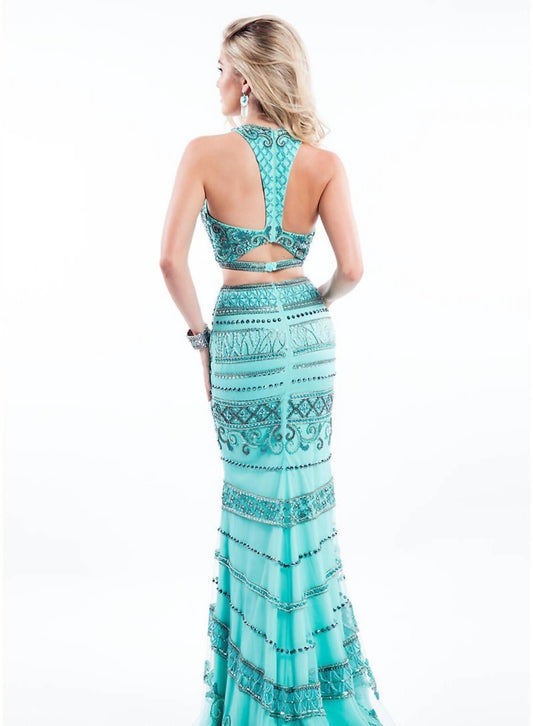 Rachel Allan - Two-piece Beaded Jersey Evening Gown
