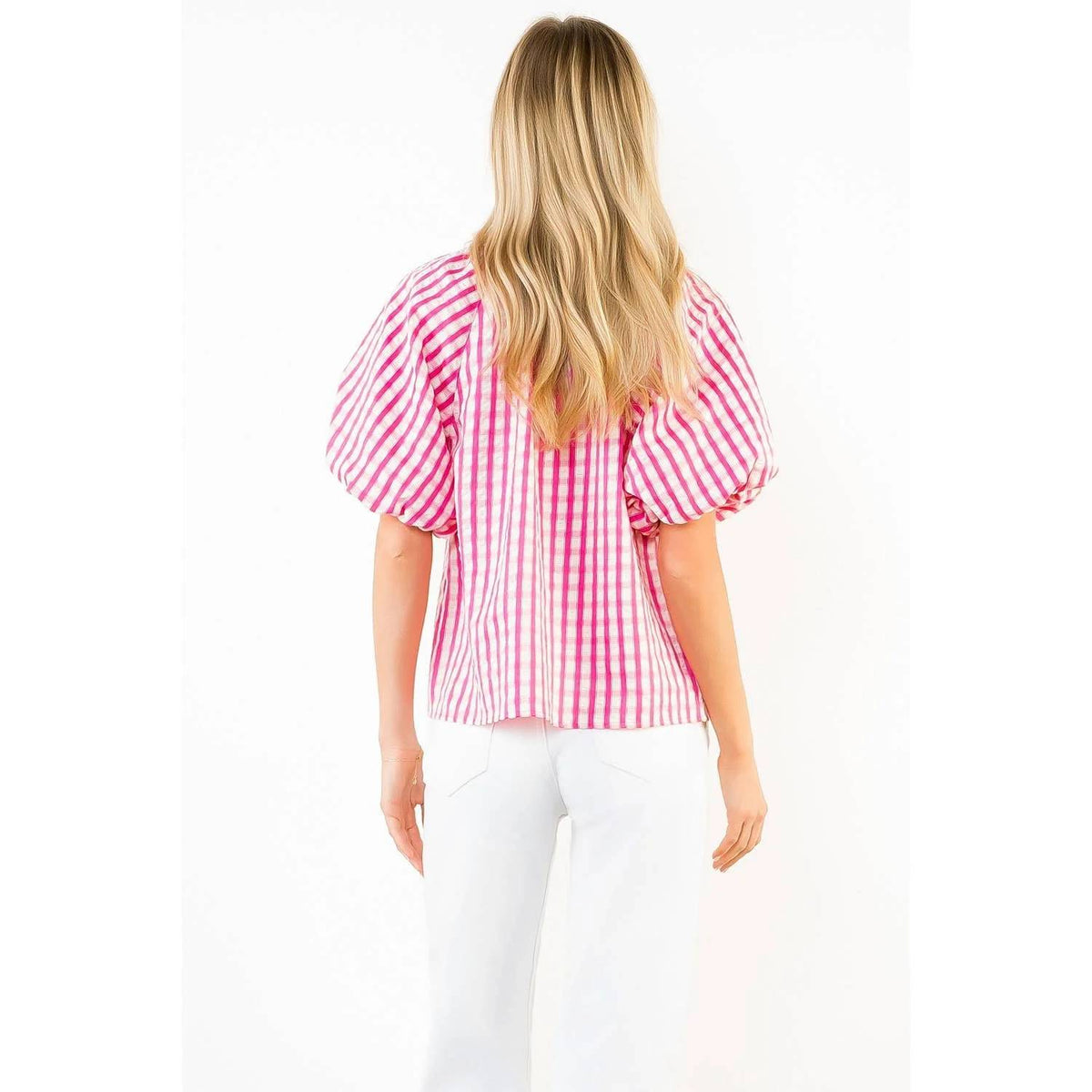 Thml - Main Street Style Gingham Puff Sleeve Tie Top