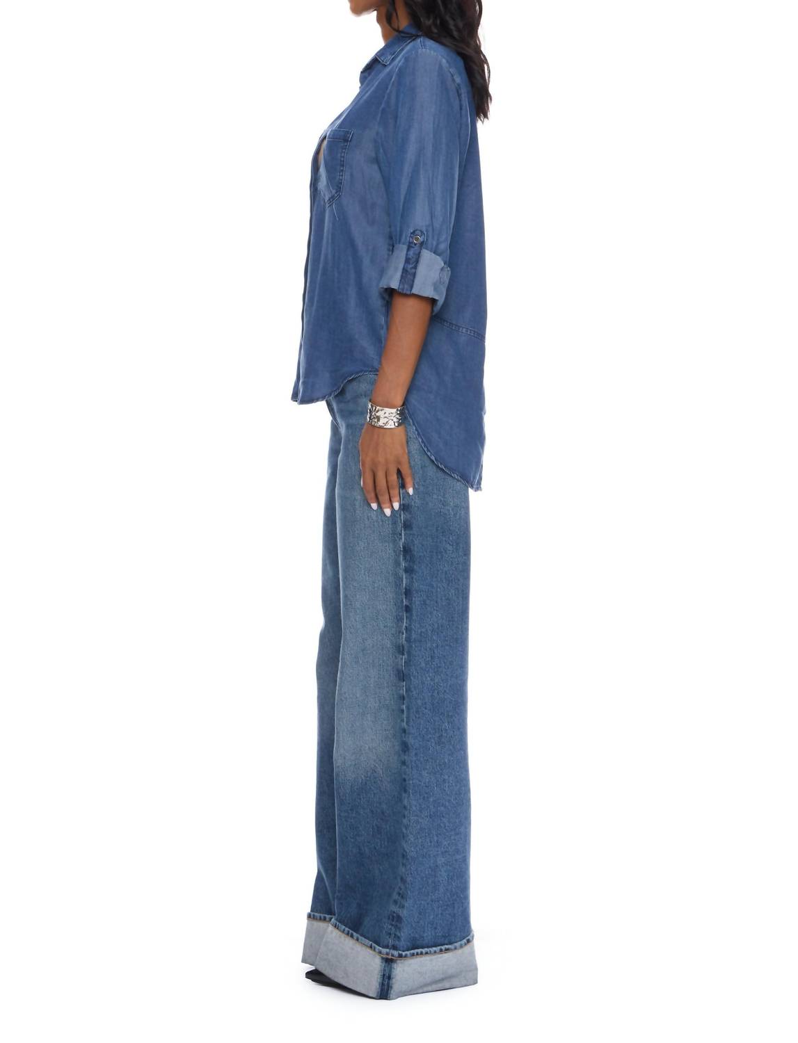 Velvet Heart Riley Denim Shirt in blue - women's shirt - alternate view