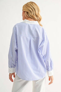 Joh Jullian Top with Pearls in blue - women's long sleeve top - detail view