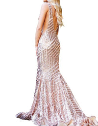 Jovani - SEQUIN EMBELLISHED V-NECK DRESS