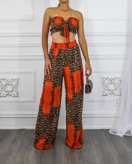 Surelymine - Leopard Color Block Pant Set
