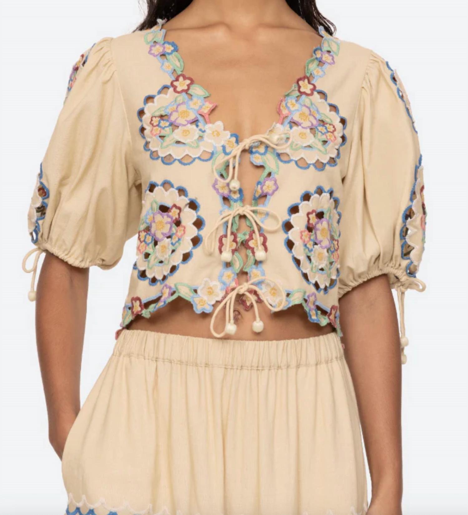 SEA Melinda Crop Top in ecru - women's shirt