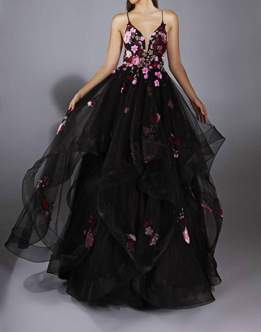 Alyce Paris - Flounce Skirt Floral Sequin Dress