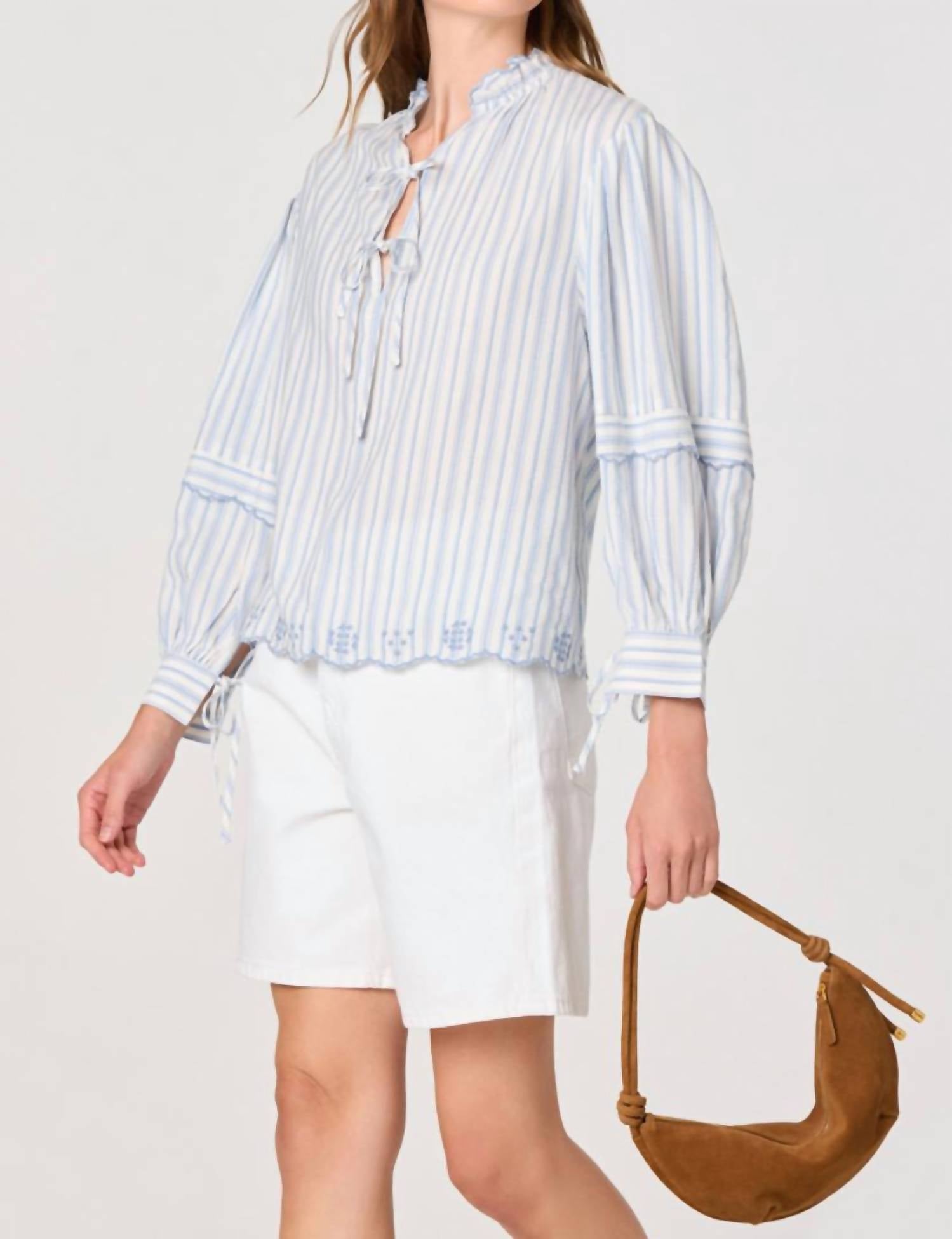 ASTR Taliyah Striped Blouse in blue white - women's blouse - view 4