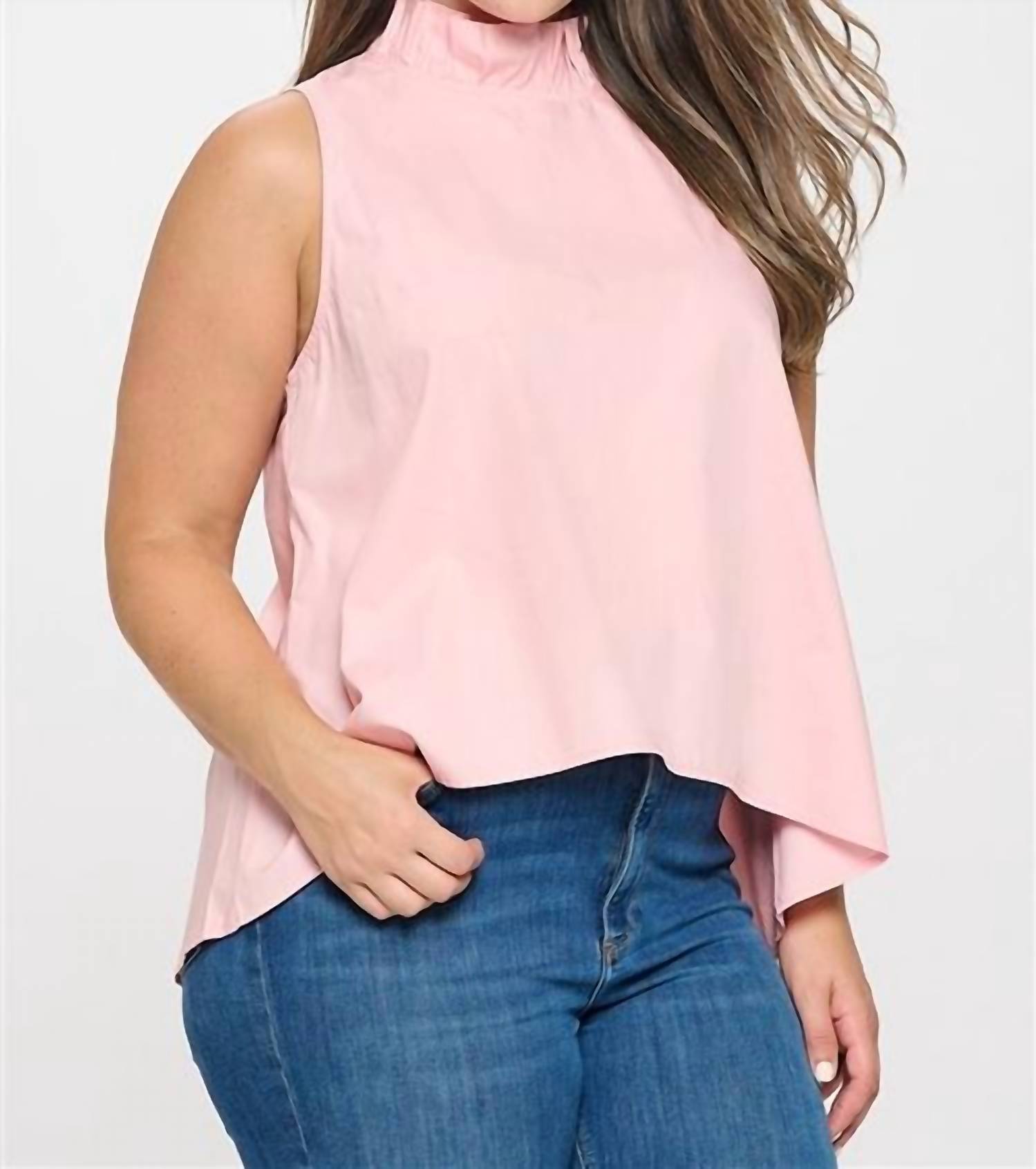 Mazik - Sleeveless Ruffle Neck Solid Top - Plus