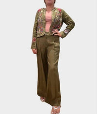 Johnny Was WIDE LEG PLEAT PANT GLORIA in martini olive - women's pants