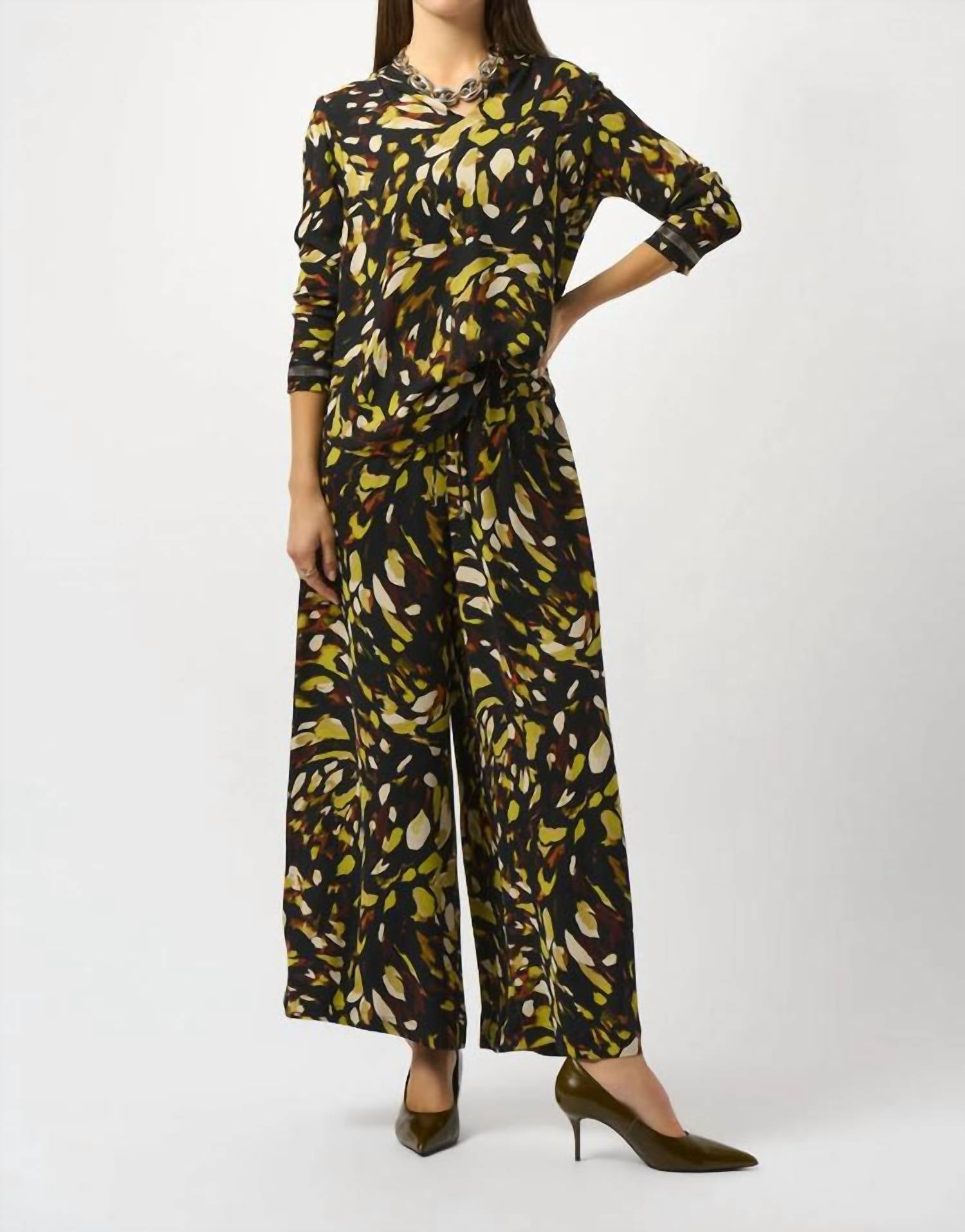 Joseph Ribkoff Animal Print Wide Leg Pant in black multi - women's pants