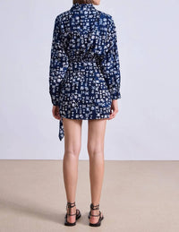 APIECE APART Alessandra Mini Dress in batik geo indigo - women's dress - alternate view