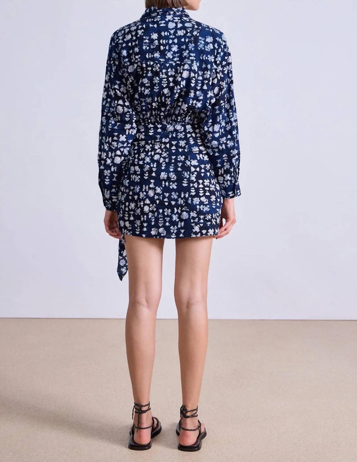 APIECE APART Alessandra Mini Dress in batik geo indigo - women's dress - alternate view