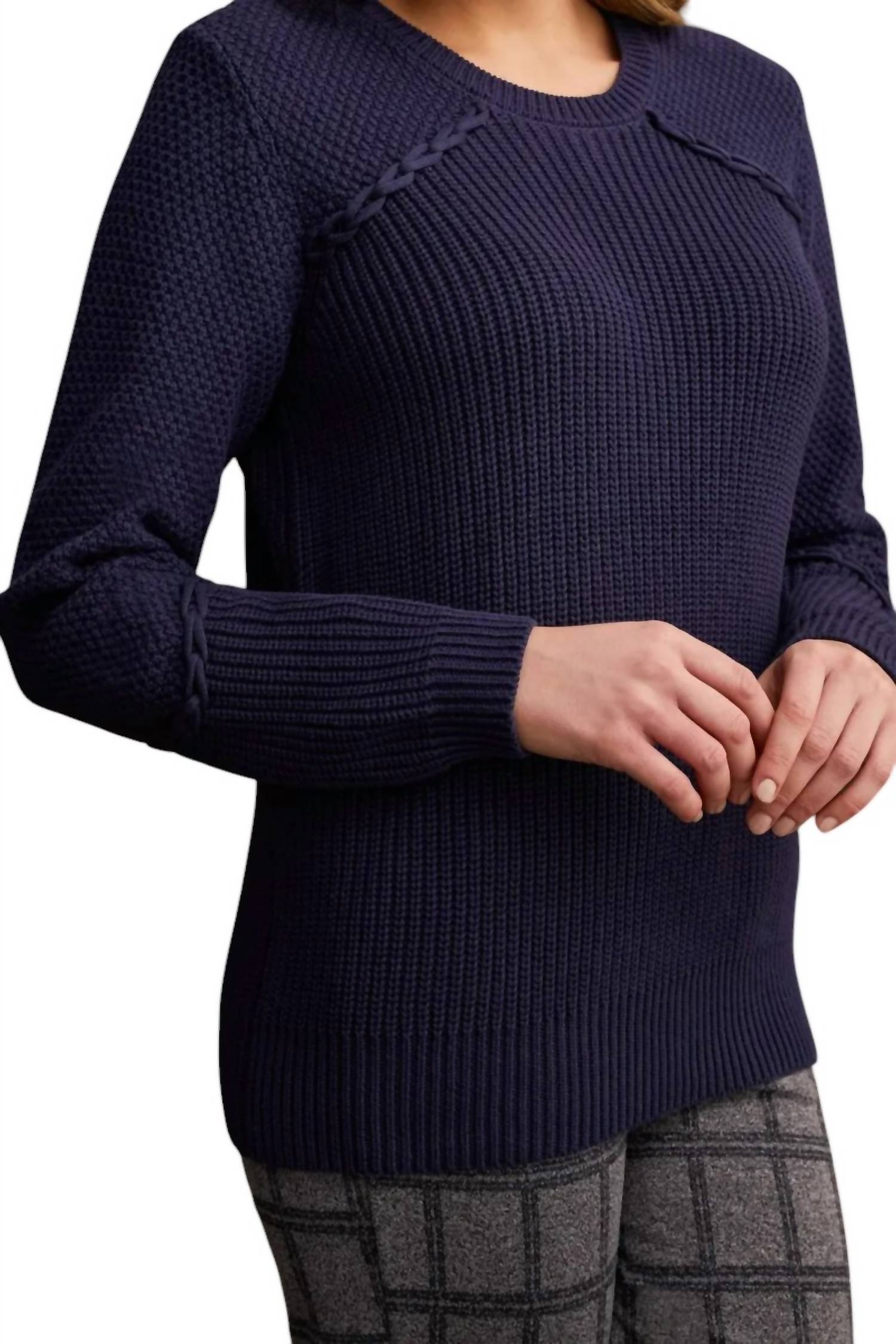 Tribal - Crew Neck Sweater With Lace-up Detail