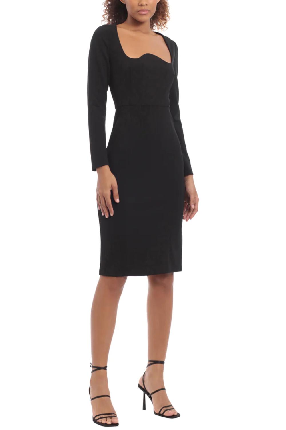 Donna Morgan - Scalloped Neckline Long Sleeve Dress
