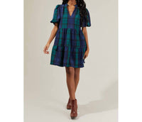 Sugarlips - Women's Hudson Plaid Jacey Babydoll Eyelet Mini Dress