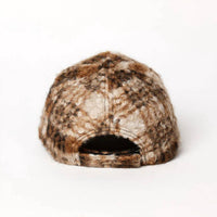 Hat Attack Novelty Sherpa Cap in brown plaid - women's hat - detail view