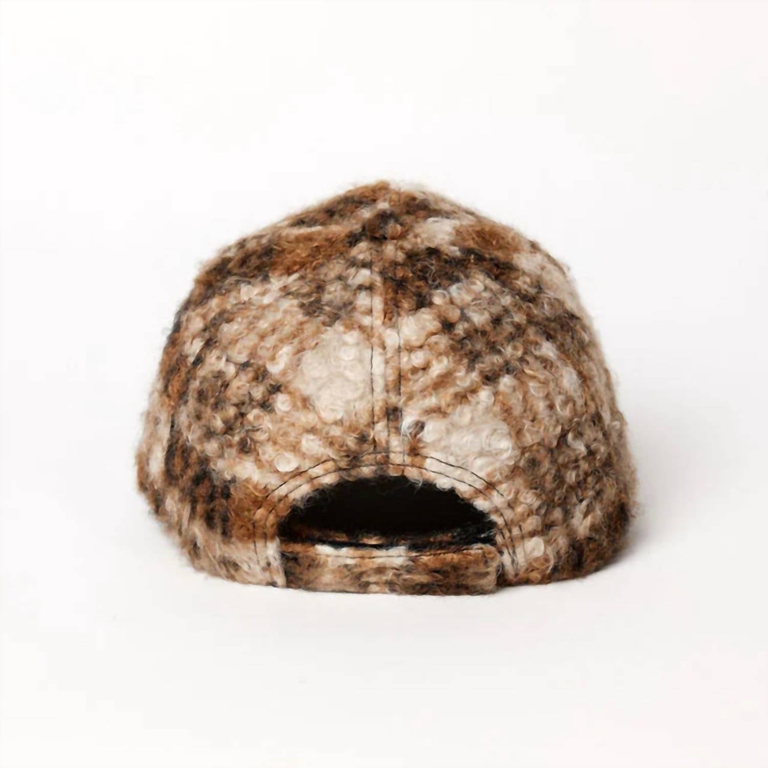 Hat Attack Novelty Sherpa Cap in brown plaid - women's hat - detail view