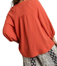 Umgee - Raglan Sleeve High Low Hem Blouse - PLUS