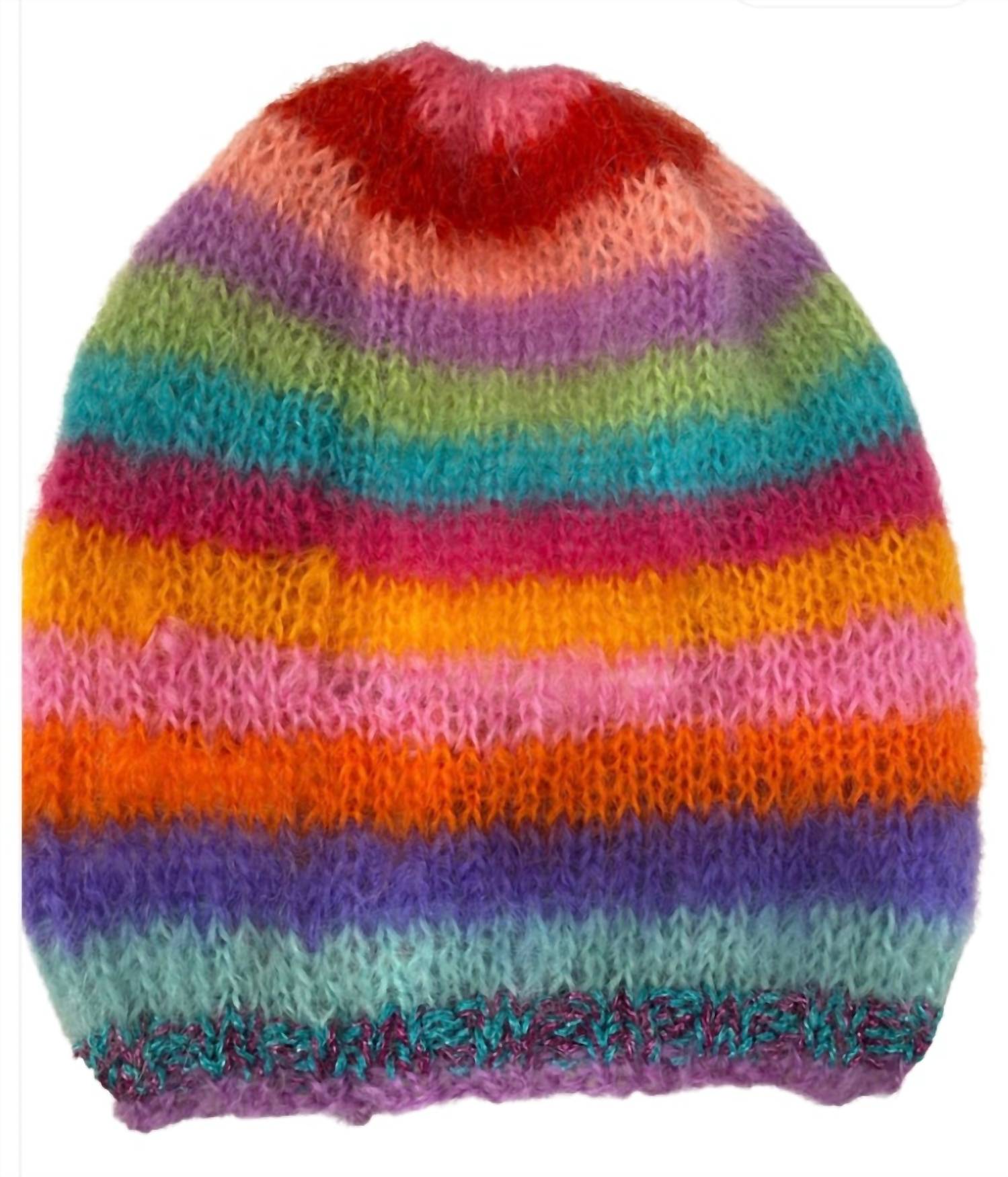 Rose Carmine Women's Stripes Lurex Trim Hat in multi bright - women's hat