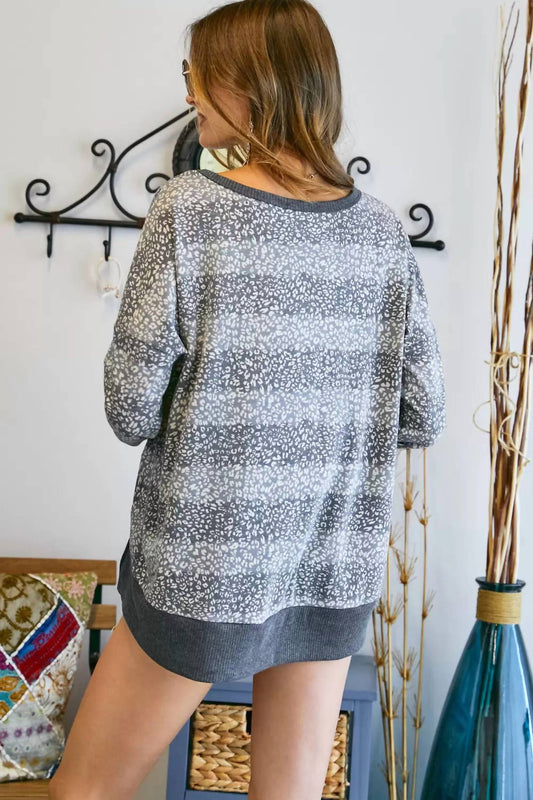 Cheetah V Neck Loose Fit Top Plus