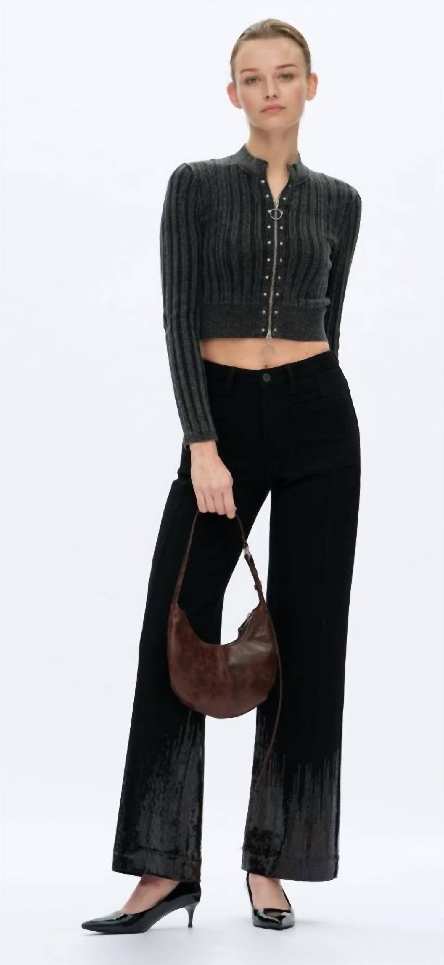 Bayeas - Mid Rise Sequin Wide Leg Jeans