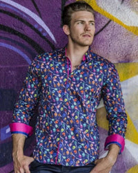Eight X - Funky Guitars Button Down Print Shirt With Trim