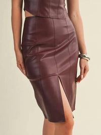Mustard Seed Pencil Sharp Faux Leather Skirt in red wine - women's skirt