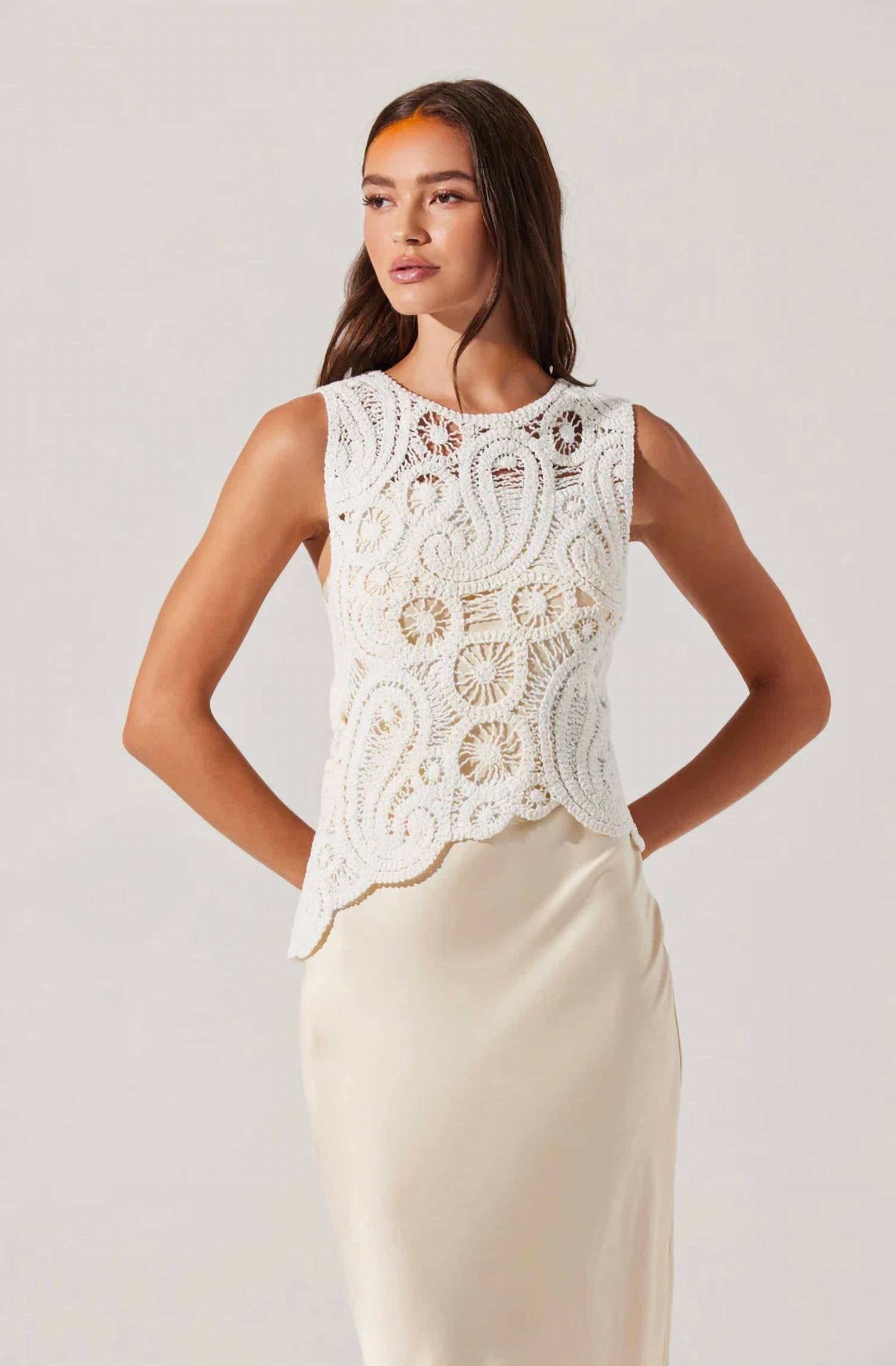 Astr - Martina Crochet-layered Satin Dress