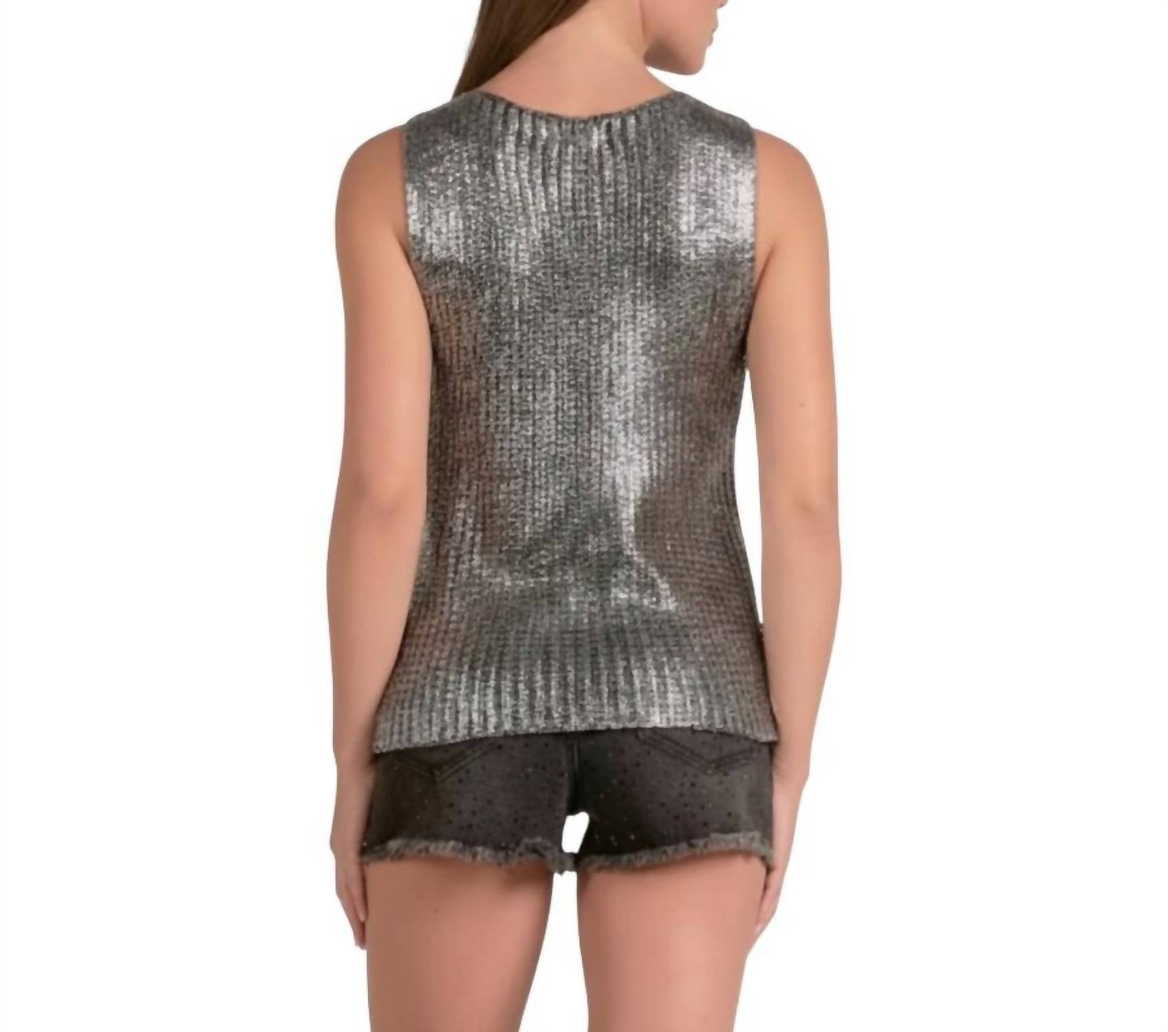 Elan - Metallic Crewneck Sleeveless Sweater