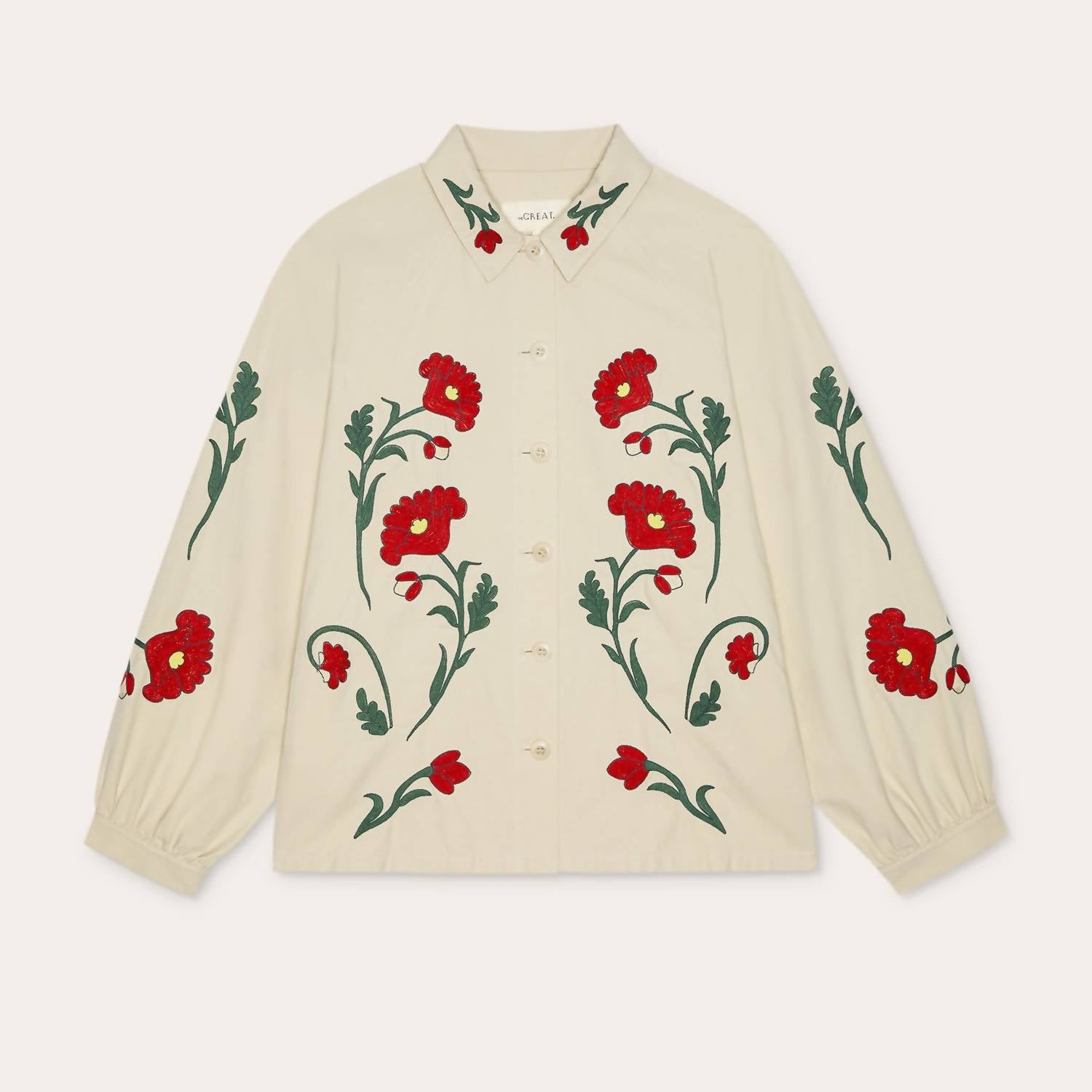 THE GREAT. Western Embroidered Commodore Jacket in cream - women's jacket - alternate view