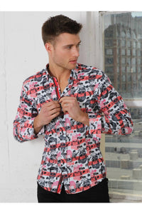 Eight X - Skull Design Print Button Down Shirt With Trim