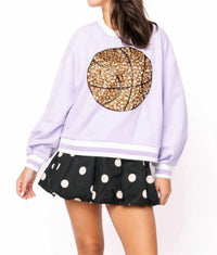 QUEEN OF SPARKLES Jeweled Basketball Sweatshirt in lavender - women's top