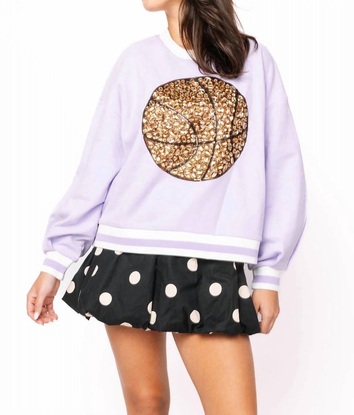 QUEEN OF SPARKLES Jeweled Basketball Sweatshirt in lavender - women's top