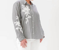 Karen Kane - Long Sleeve Stripe Embroidered Shirt - Plus Size