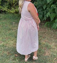 SHE + SKY Sweet Cherry Stripes Midi Dress in red - women's dress - detail view