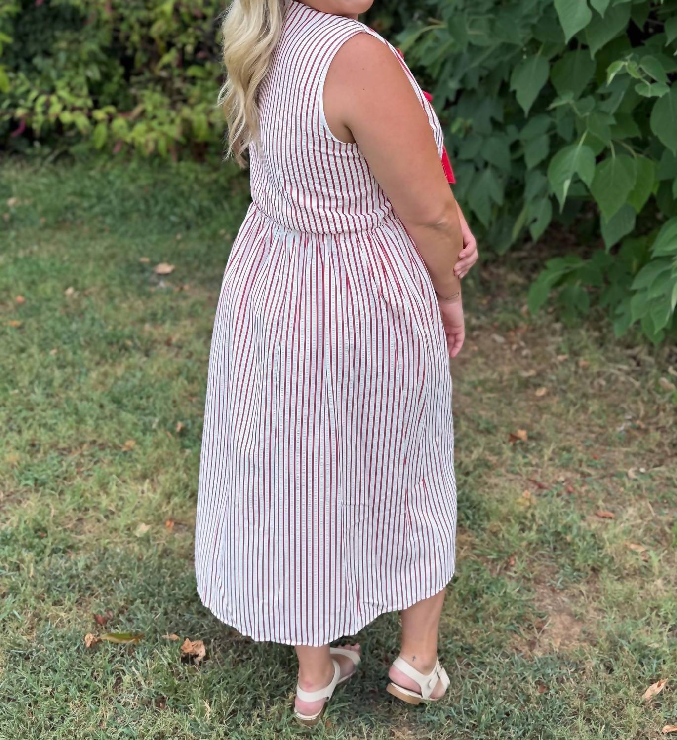 SHE + SKY Sweet Cherry Stripes Midi Dress in red - women's dress - detail view
