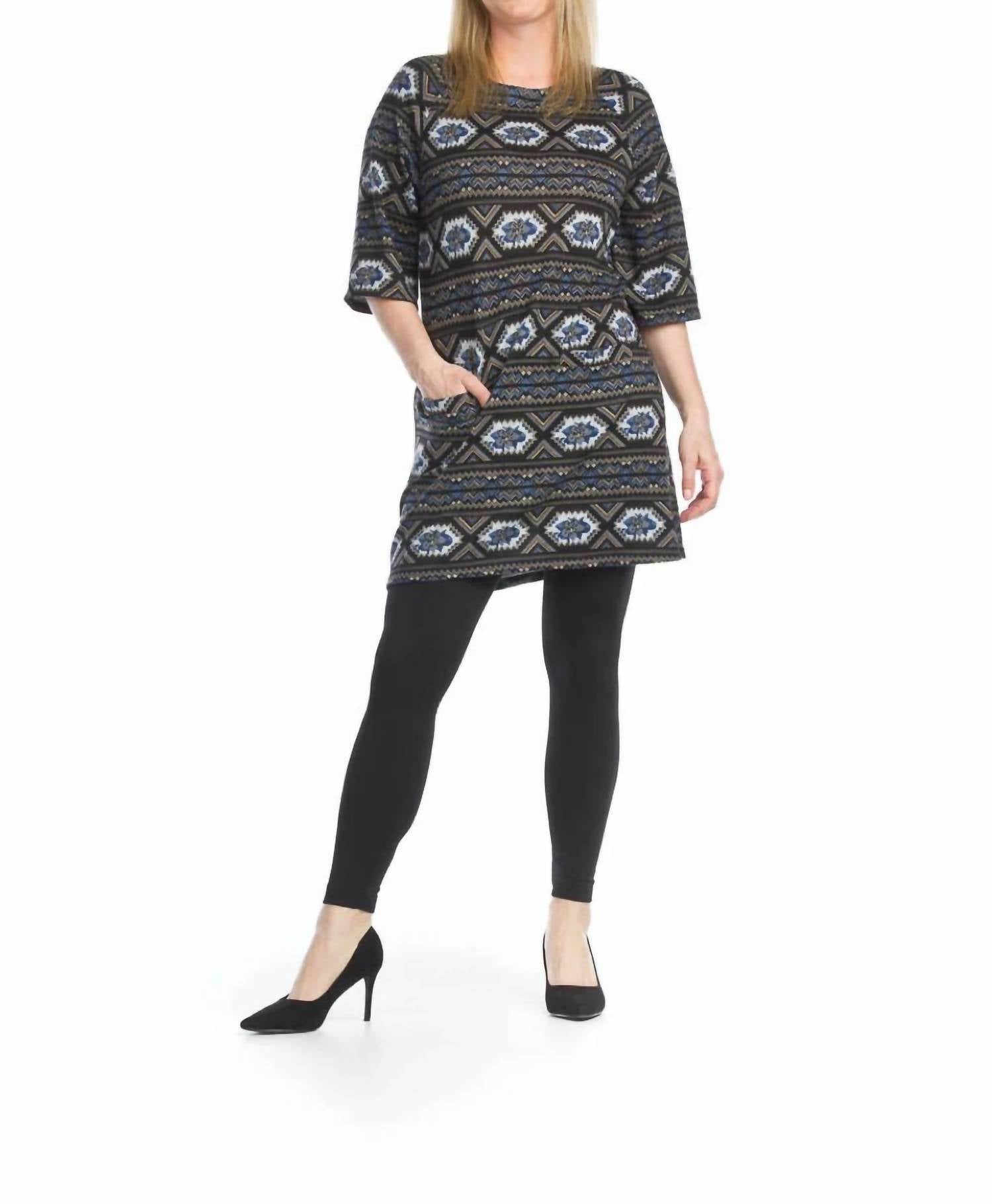 Papillon - Geometric A-line Sweater Dress With Pockets