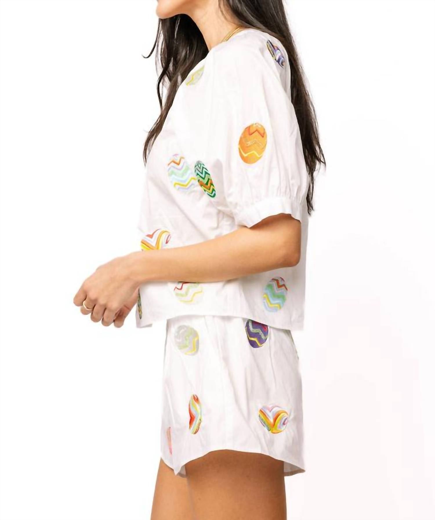 Queen Of Sparkles - Multi Easter Egg Button Up Cotton Top