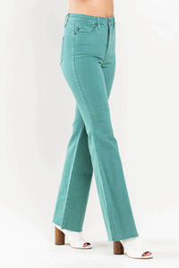 Judy Blue - Aspen Tummy Control High Waist Flare Raw Hem Jeans