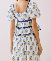 Tcec - Lily Floral Print Layered Ruffle Ric Rac Top