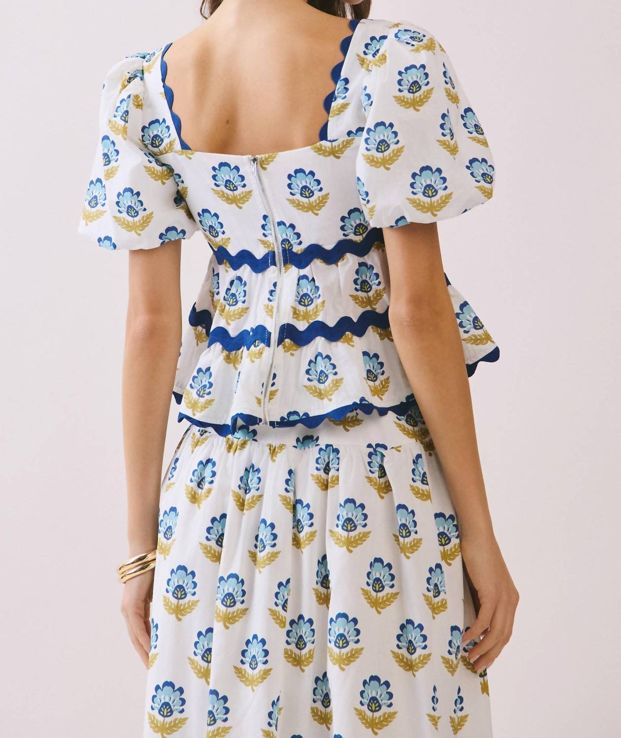 Tcec - Lily Floral Print Layered Ruffle Ric Rac Top