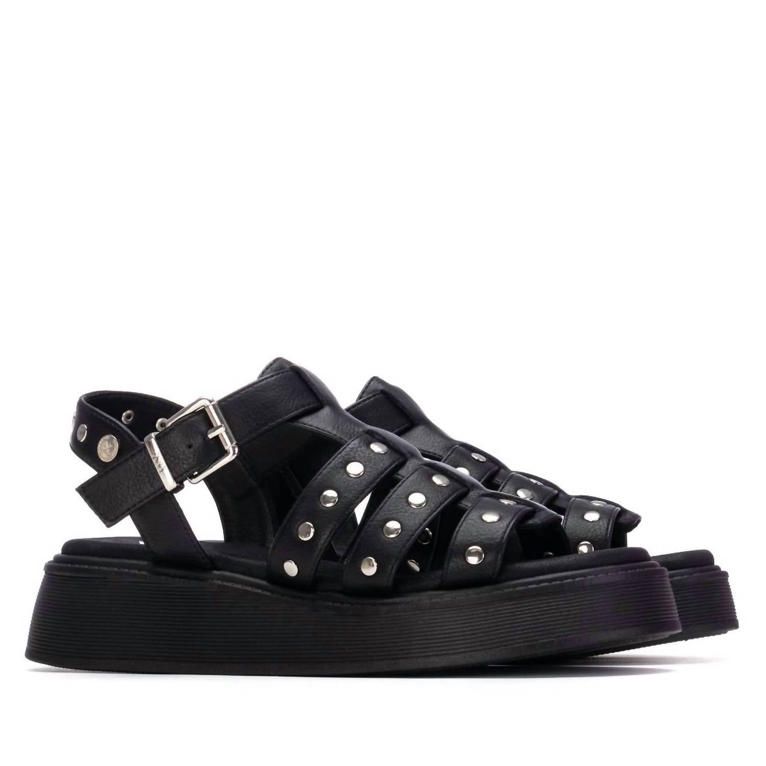 Xti Women's Flat Studded Strap Sandals in black - women's sandal - view 4