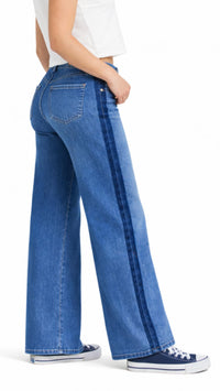 1822 Denim Better Butter Wide Leg With Shadow Masking Stripe Full Length Jeans in medium wash - women's jeans - alternate view