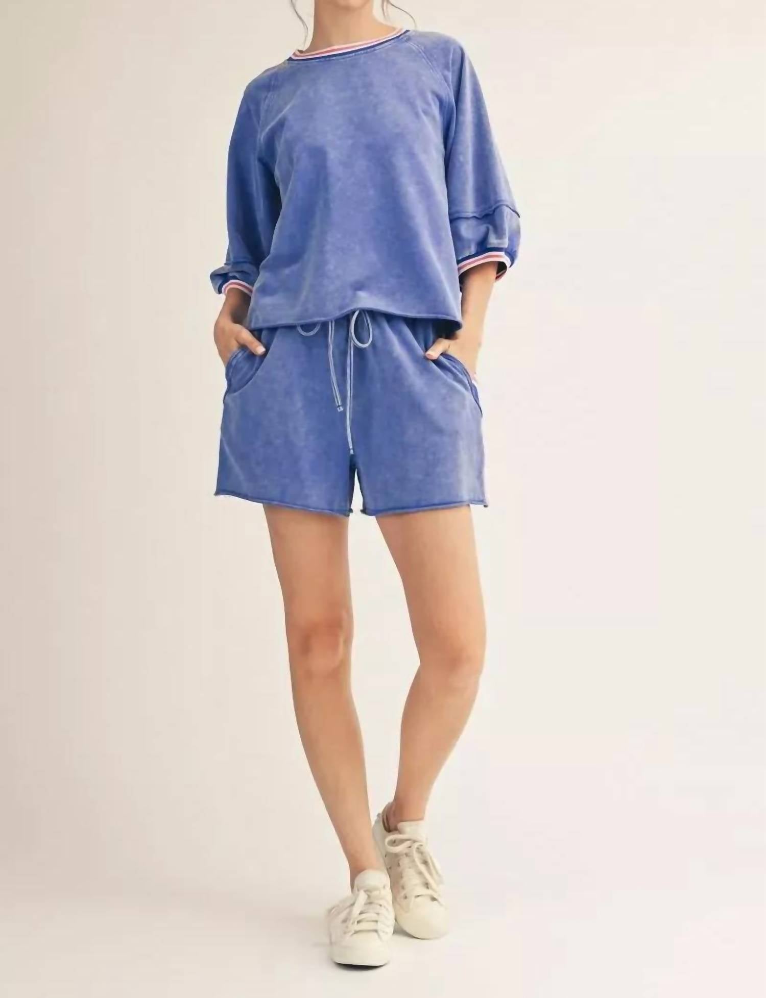 Jodifl - Color Band Edge Detail Washed Top And Shorts Set