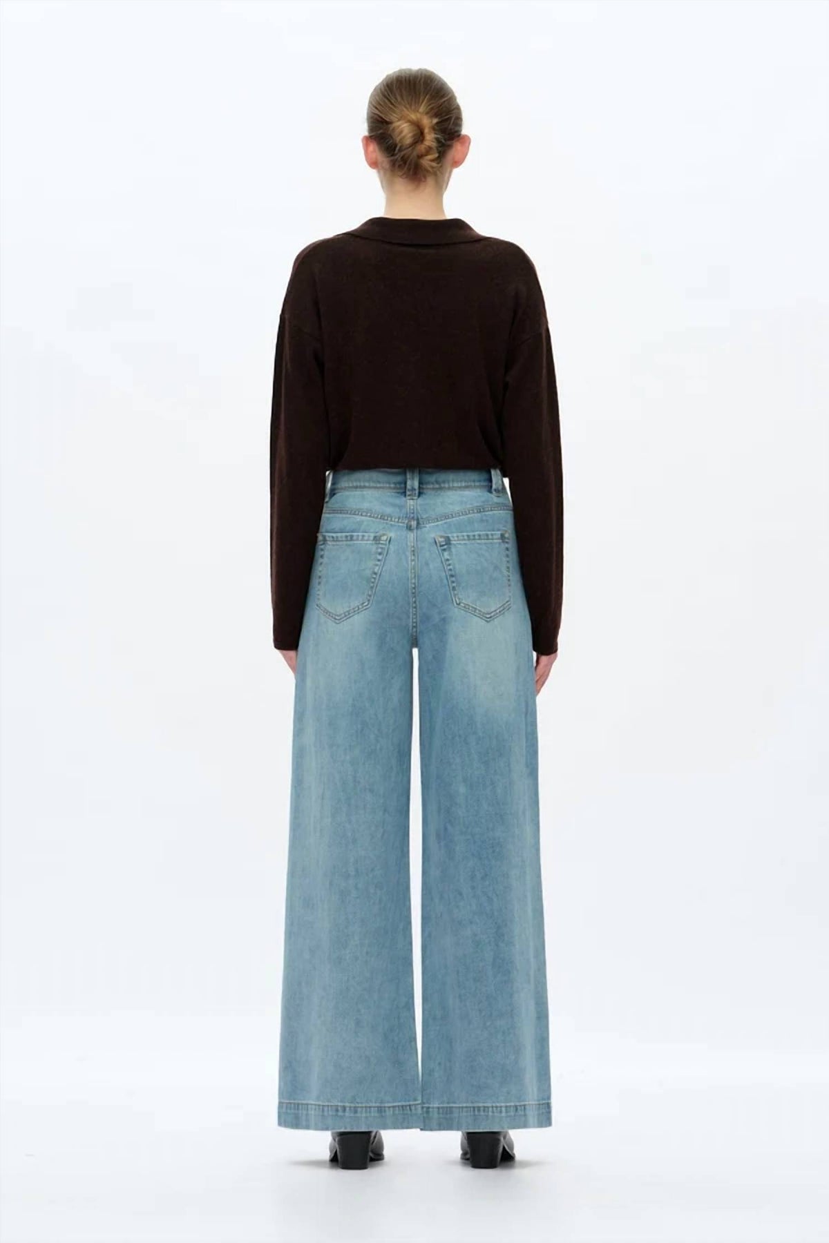Bayeas - Super High Rise Rhinestone Wide Leg Jeans