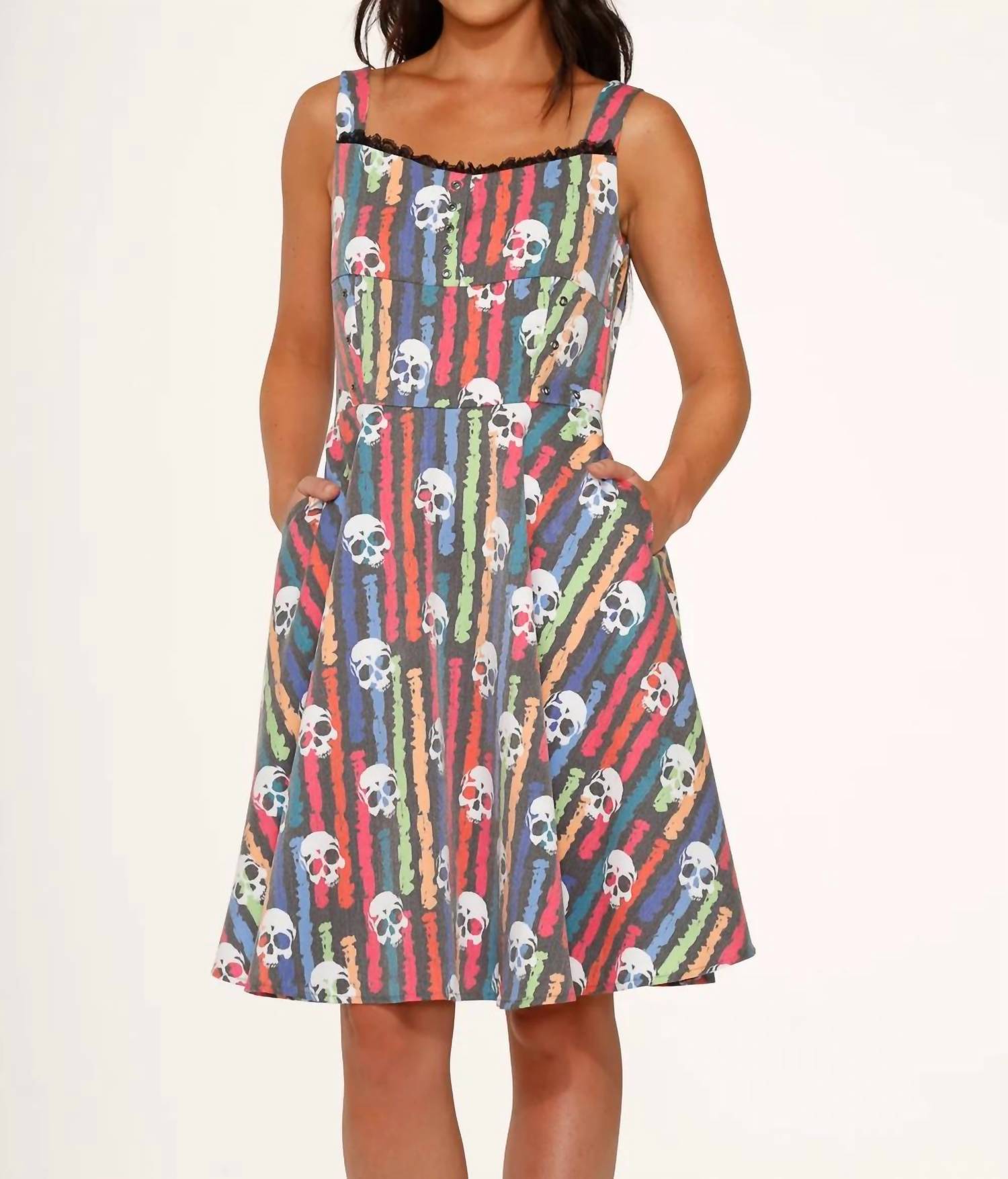 Orchid Bloom - Skulls Rainbow Swing Dress