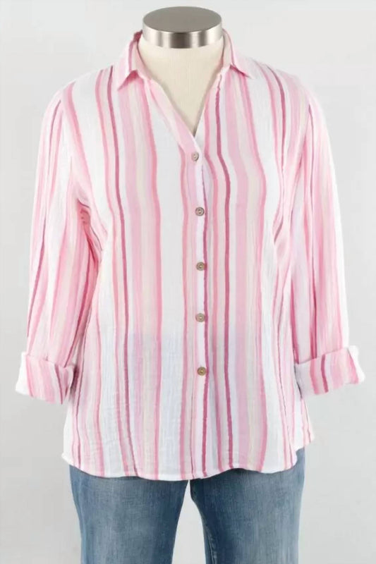 Escape By Habitat - 3/4 Sleeve Cotton Button Down Shirt