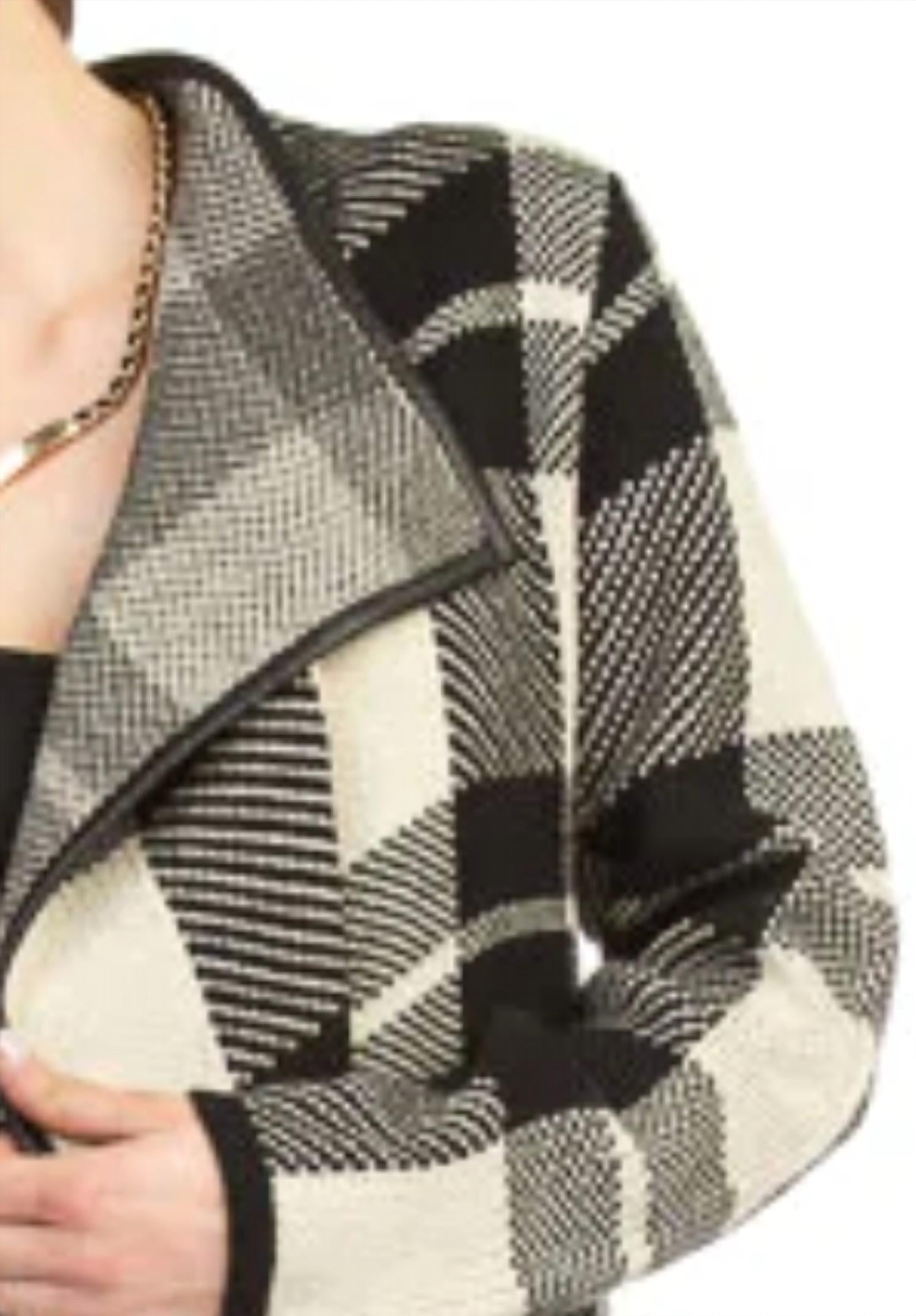 Papillon - Plaid Drape Cardigan With Leather Trim