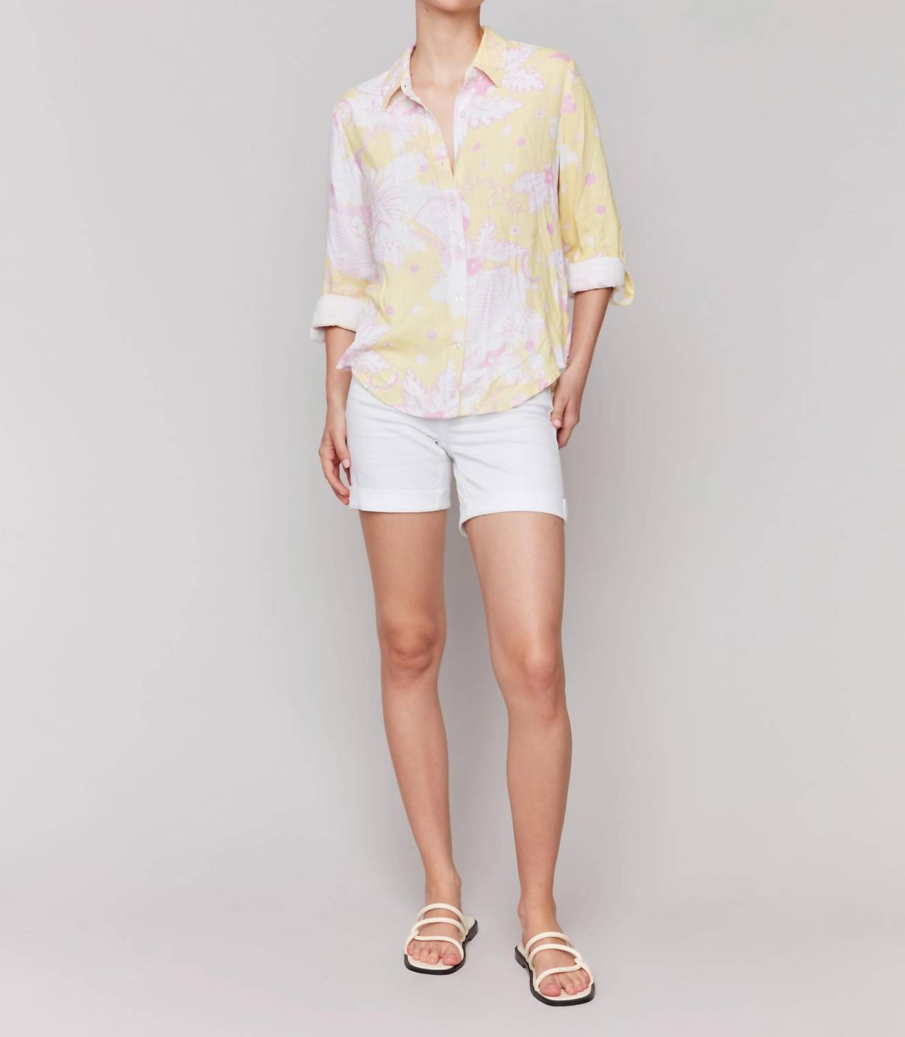 Charlie B - Button Front Top With Tab Sleeve