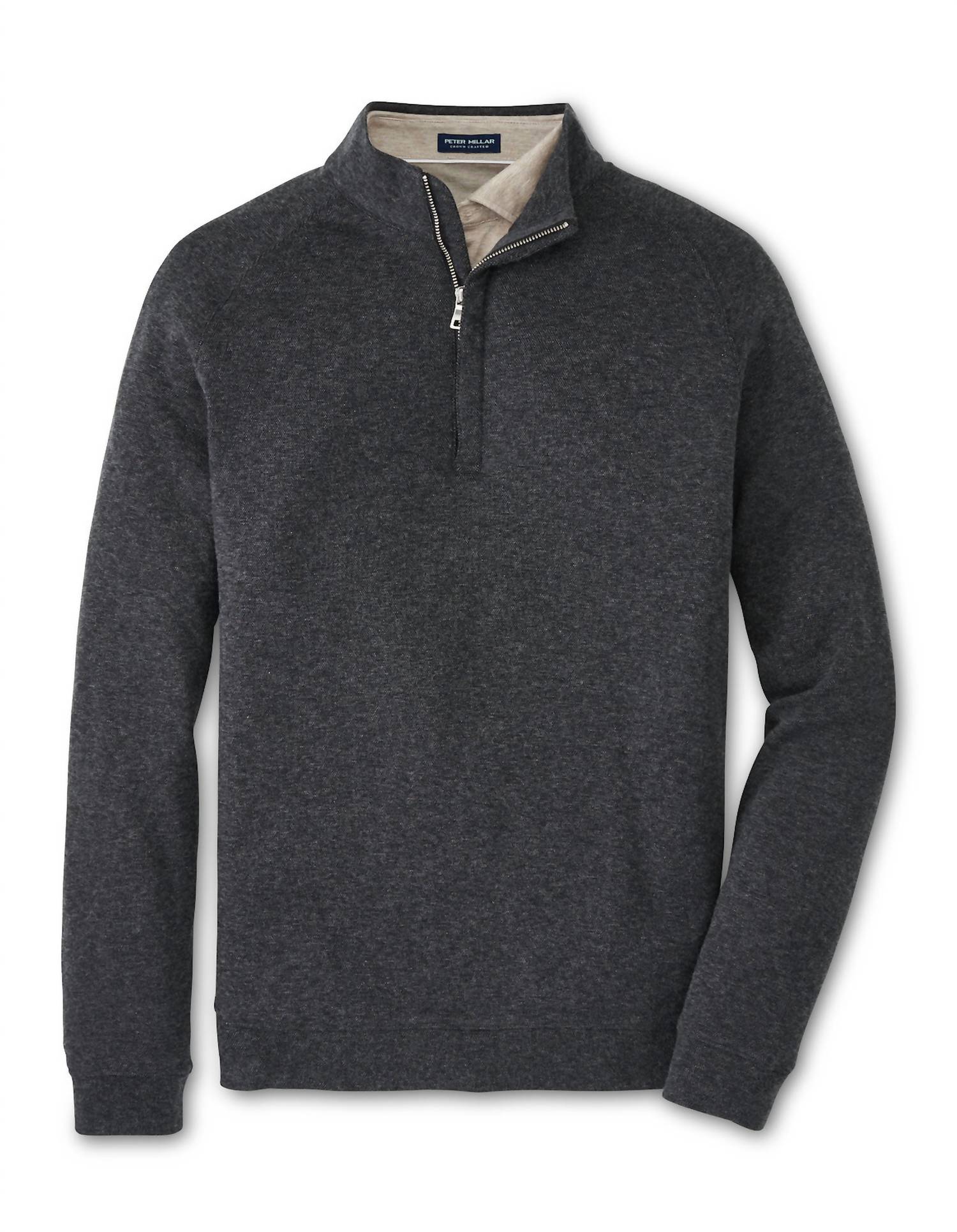 PETER MILLAR Grant Birdseye Quarter-zip Pullover in charcoal - men's sweater - view 5