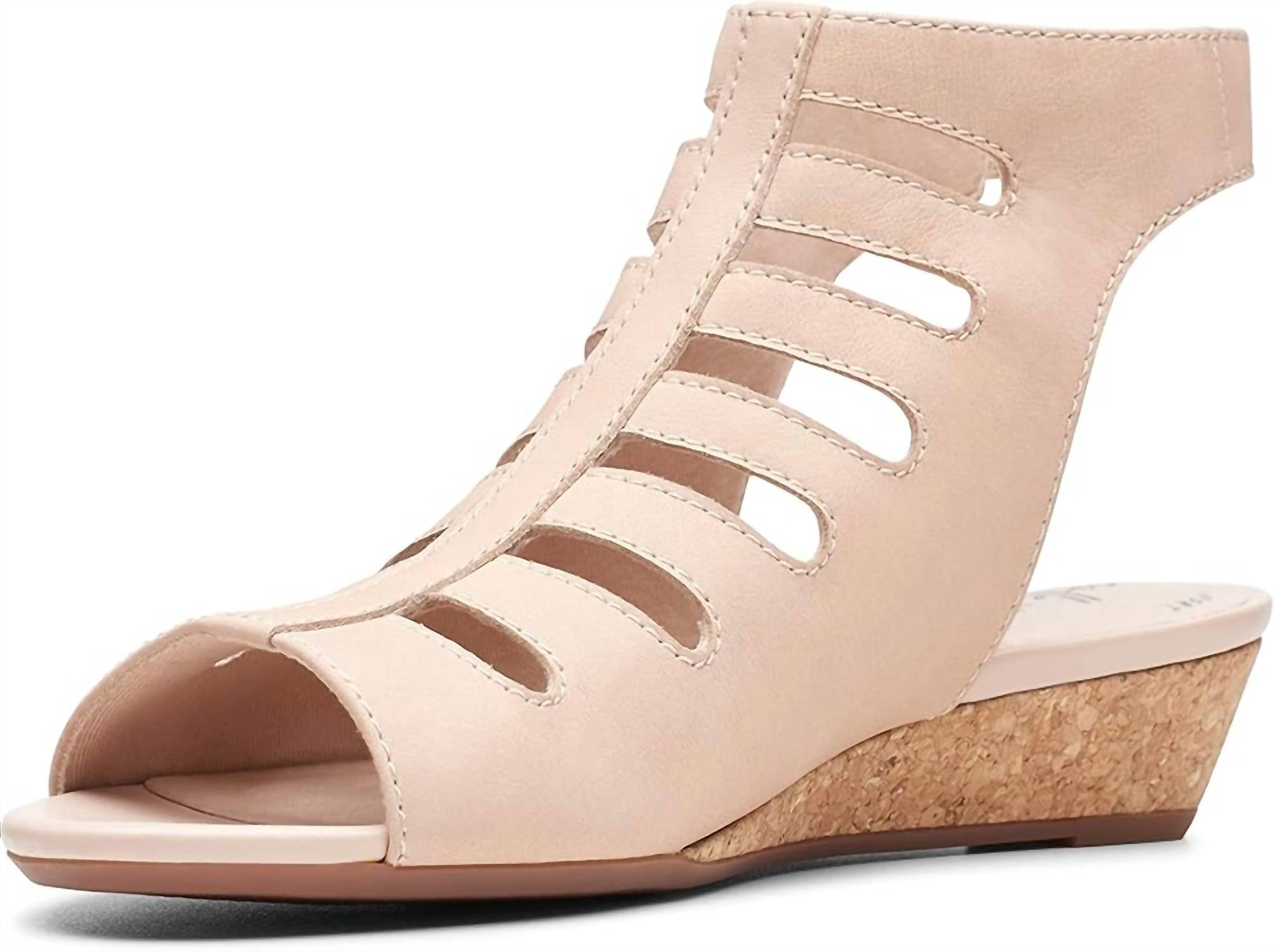 Clarks Women's Abigail Sling Wedge Sandal in blush nubuck - women's sandal - detail view