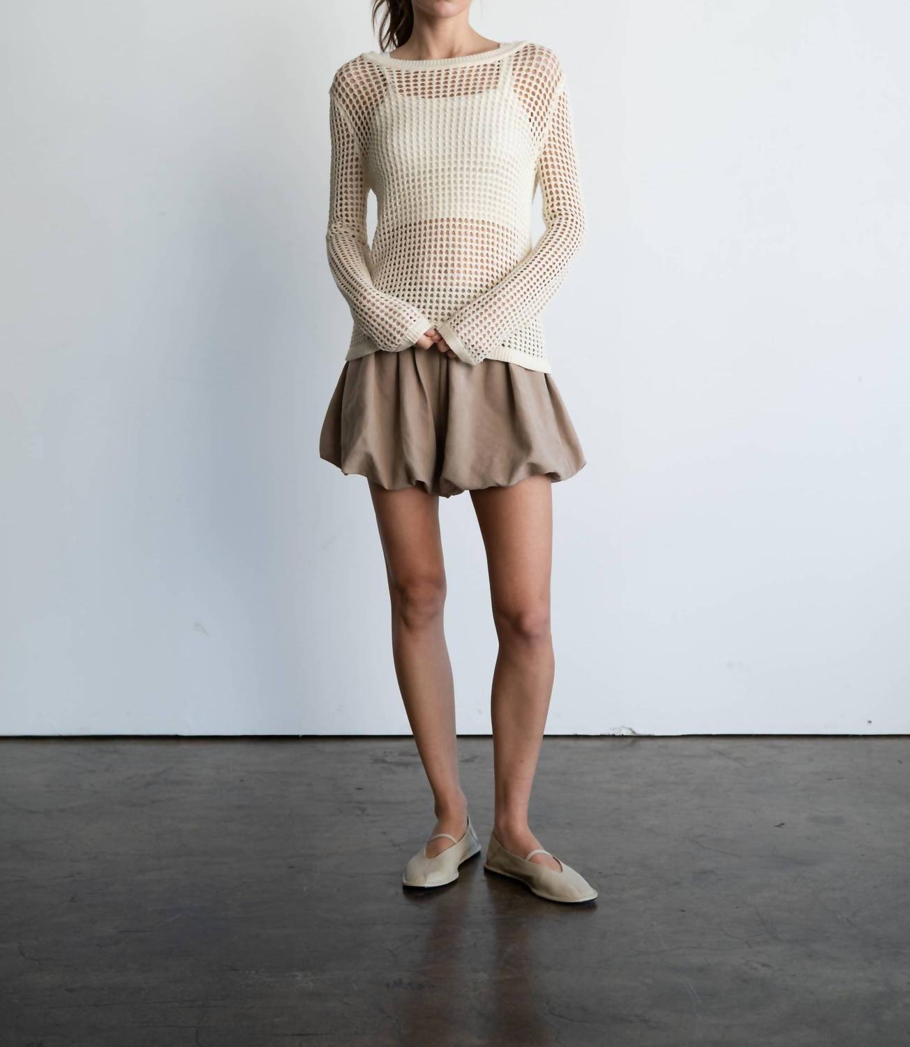 Elle Grey - Open-knit Crochet Sweater Top